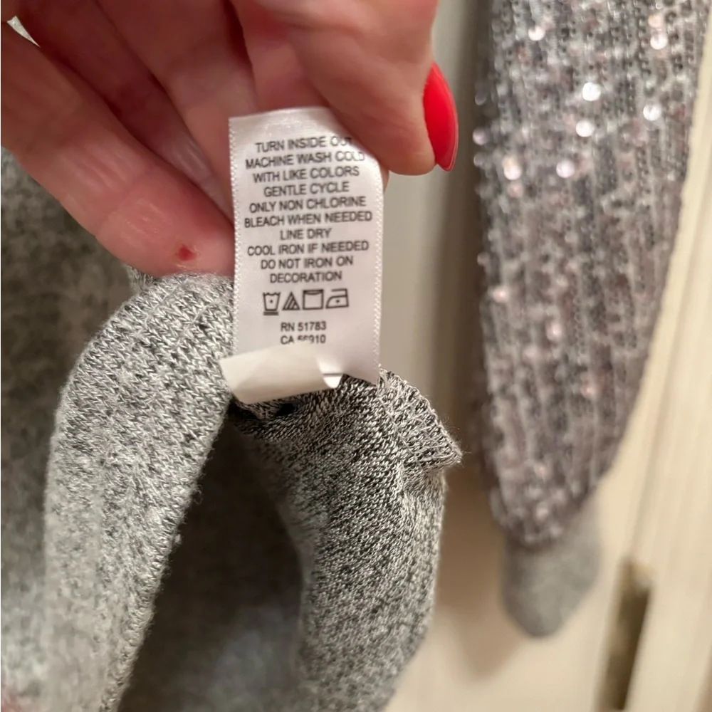 Gray light weight Sweater with Silver Sequin Sleeves NWOT